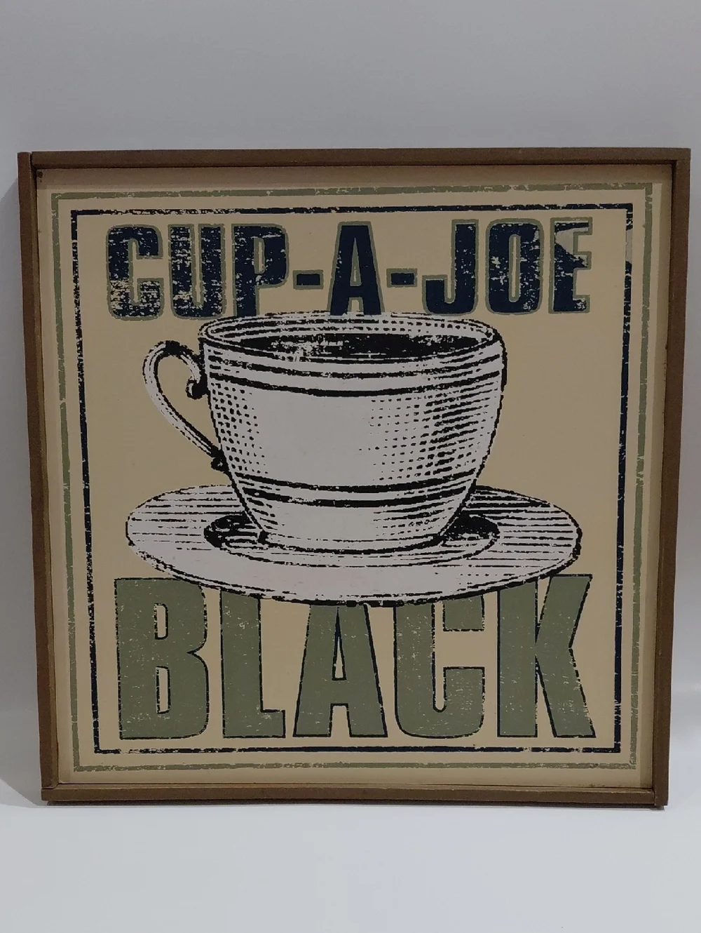 Clover Valley Used serigraph printing Retro Coffee Wood Picture In Navy & Cream